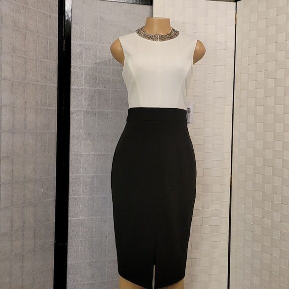 BRAND NEW BISSOU BISSOU MOCK JEWEL NECK SLEEVELESS SHEATH DRESS - Picture 10 of 14